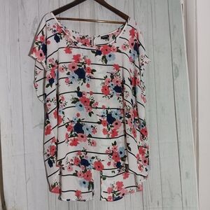 Torrid Floral Striped Blouse - Pink, Blue, White